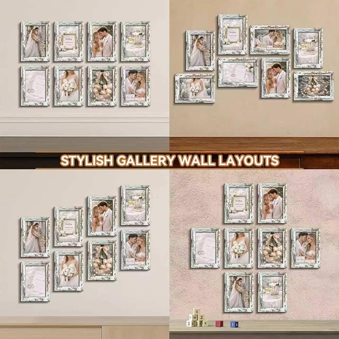5x7 Picture Frames Set of 8, Vintage Rustic Farmhouse Industrial Style Photo - Image 3