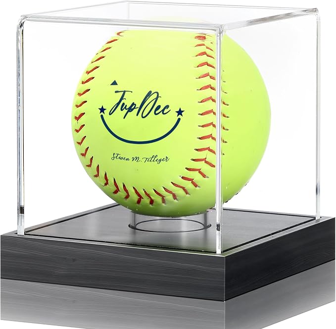 JupDec Softball Display Case Clear Acrylic Ball Holder, UV Protected Cube by JupDec