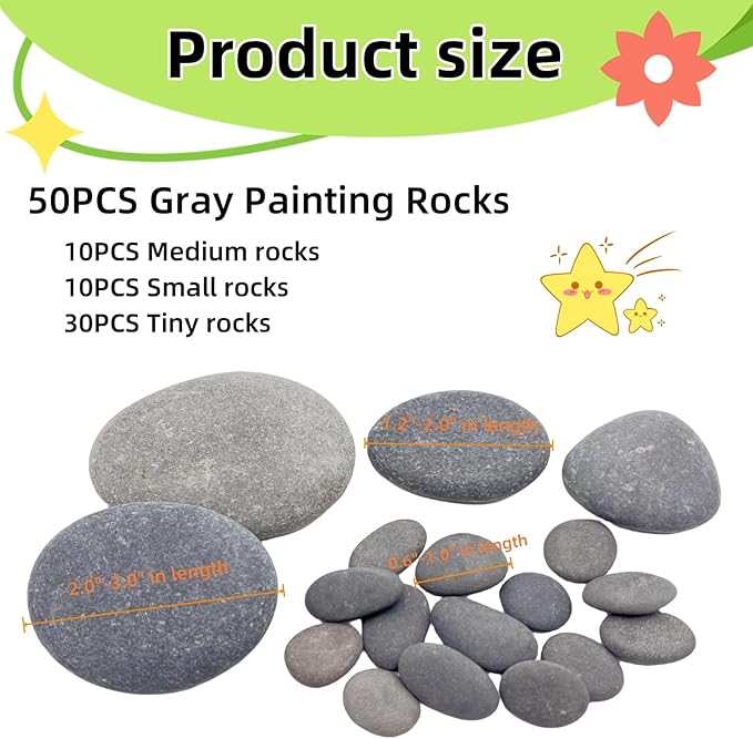 50PCS Painting Rocks, Medium Small & Tiny River Rocks - Image 3