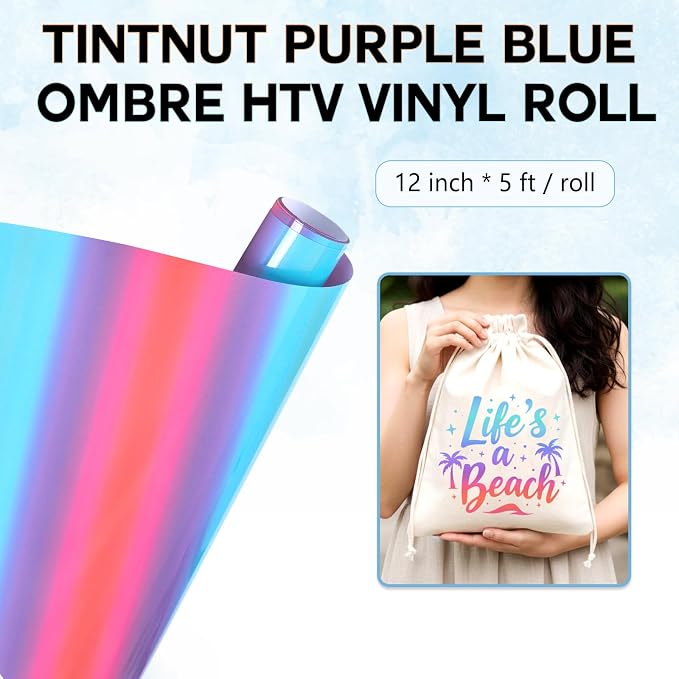 Tintnut Purple Blue Gradient Heat Transfer Vinyl Roll, easy cut & weed - Image 2