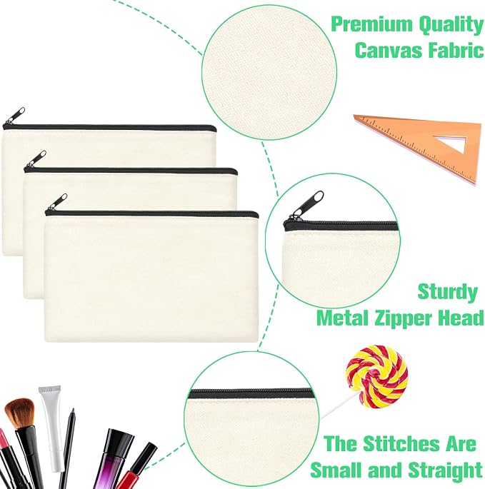 ZeeDix Canvas Zipper Pouch Bulk – 8.3 x 5 Inches Cotton Canvas Pouches - Image 3