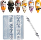 Fcozpjk Silicone Nail Art Molds Halloween, 3D Bat Spider Ghost Pumpkin Skeleton by Fcozpjk