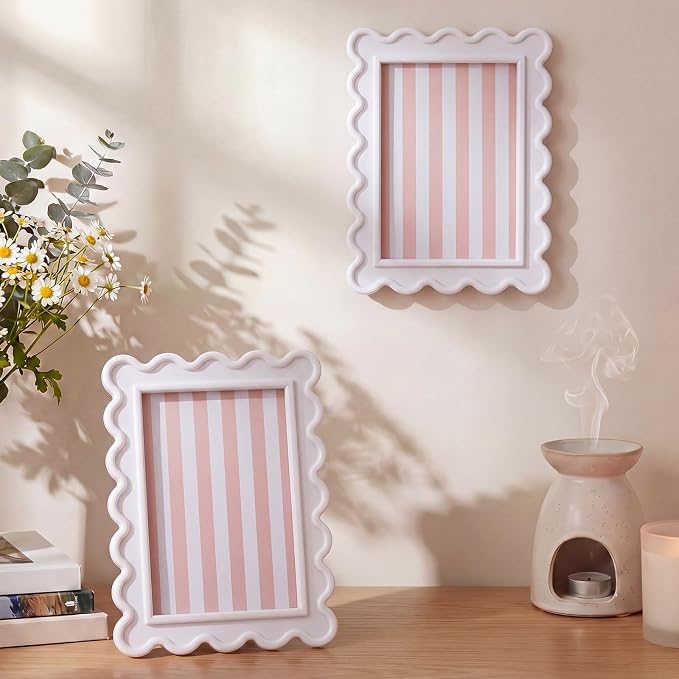 AceOrbit 4x6 Inches White Flower Wavy Scalloped Picture Frame Cute Wavy Edge - Image 7