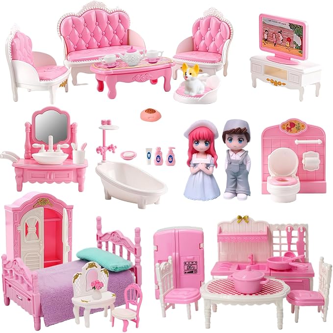 Princess Dollhouse Furniture Set, 48 Piece Luxury Miniature Accessories by MOLINGXUAN