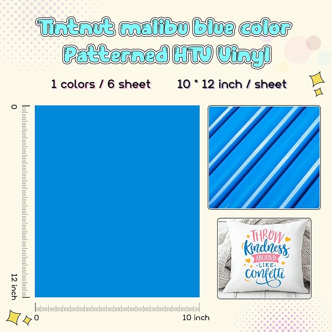 Tintnut Malibu Blue Heat Transfer Vinyl, 6 Sheets 12×10in Iron on Vinyl | - Image 2
