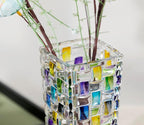 Magcolor Hand Painted Blue Woven Glass Vase -Crystal Flower Vase- 7.7 inch - Image 4