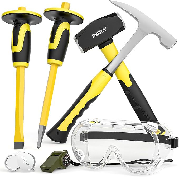 INCLY 7 Pcs Geology Rock Pick Equipment Kit, 3lb Sledge &32 oz Rock Hammer by INCLY