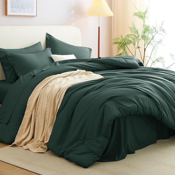 CozyLux Queen Comforter Set Forest Green, 7 Pieces Bed in a Bag Queen Comforter - Image 4