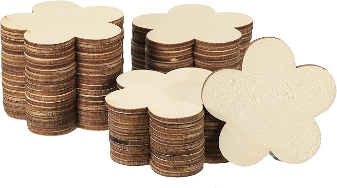 PATIKIL 60mm Wooden Flowers, 50 Pack Unfinished Wood Flowers Blank Wooden by PATIKIL