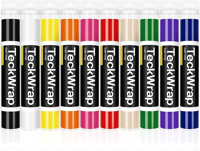 TECKWRAP 001 Glossy Permanent Vinyl - 12in x 3ft Rolls 10 Colors Adhesive Vinyl by TECKWRAP