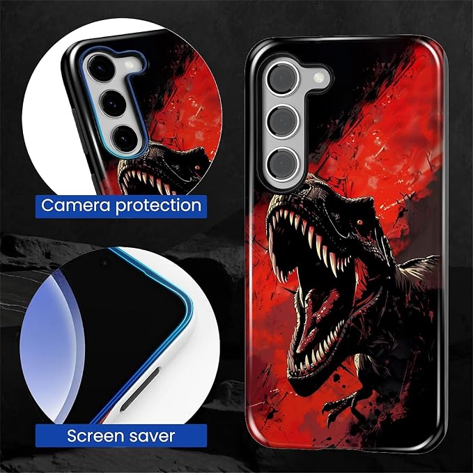 for Samsung Galaxy S23 Plus Case, Cool Dinosaur Red Black Pattern Glossy 2 in 1 - Image 6
