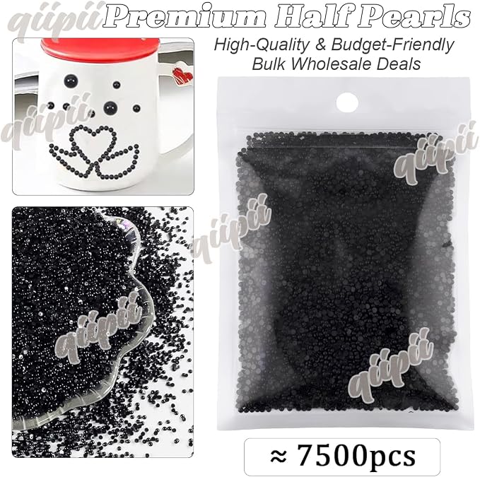 qiipii 7500PCS 2mm Small Pure Black Round Half Round Pearls - Image 2
