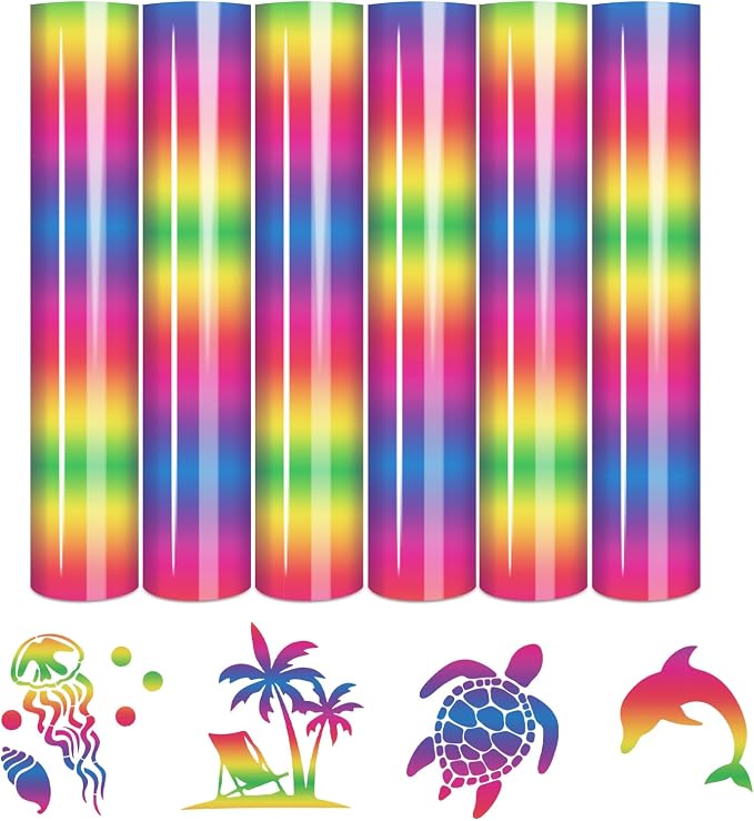 Tintnut Rainbow Gradient Heat Transfer Vinyl, Ombre pattern PU HTV Sheets by Tintnut
