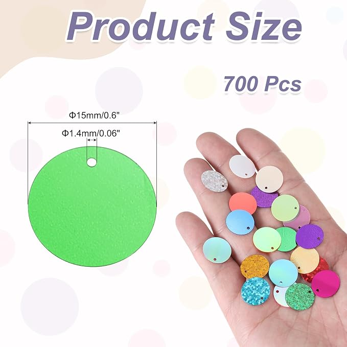 MECCANIXITY 700 Pcs Flat Round Sequins 15mm/0.6 Inch Loose Paillettes Craft - Image 2