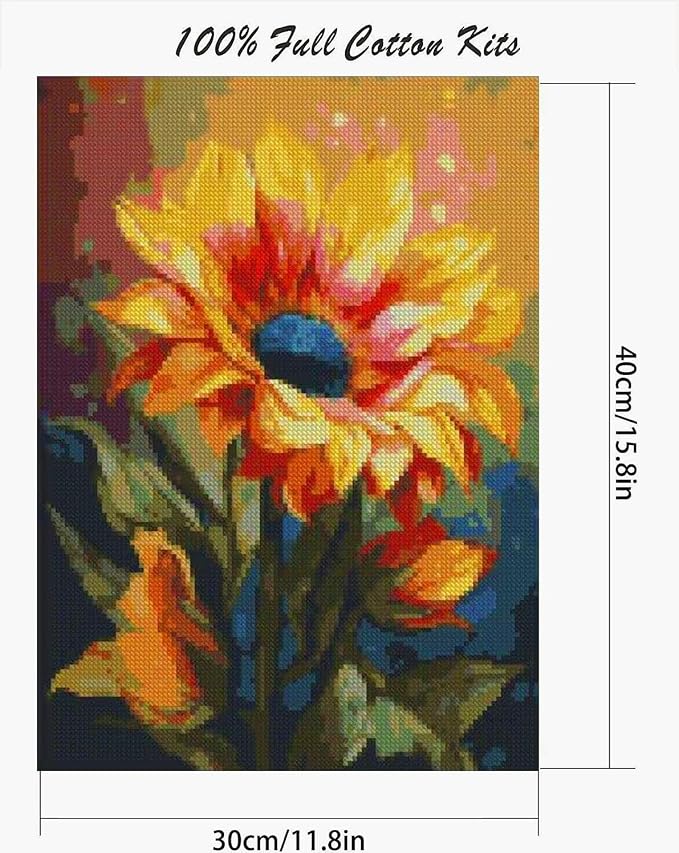 MjhRcll Flowers Stamped Cross Stitch Kits, Daisy Embroidery Starter Kit - Image 2