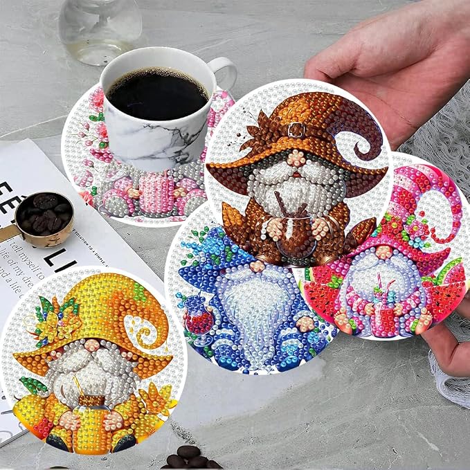ijbnhd 8 Pack Diamond Art Coasters Kits Gnome | Diamond Painting Coasters Kit - Image 4