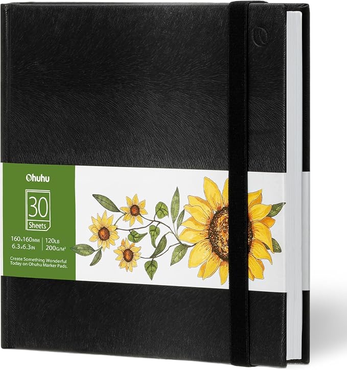 Ohuhu Marker Pads Art Sketchbook, 6.3"x6.3" Mini Square Size, 120 LB/200 GSM by Ohuhu
