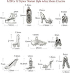 DanLingJewelry 120Pcs 12 Styles Tibetan Style High Heel Shoe Charms Boot Ballet - Image 2