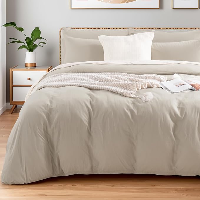 NEXHOME PRO 100% Washed Cotton Duvet Cover Twin Size, Ogranic Natural Linen by NEXHOMEPRO