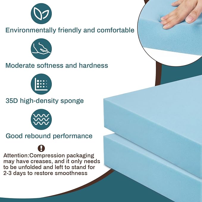 Frienda 2 Pack 4" x 24" x 24" Upholstery High Density Foam Cushion Replacement - Image 3