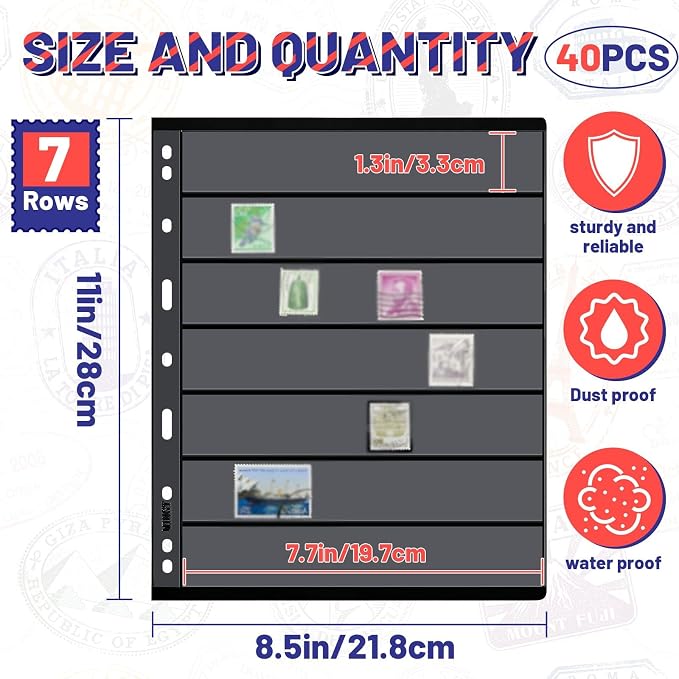 40 Sheets 80 Page Stamp Pages Collector Album Page 9 Hole Standard Stamp - Image 3