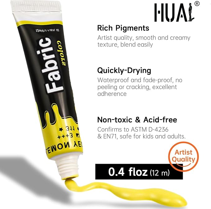 HUAL Fabric Paint Set for Clothes 12 Vibrant Colors Textile Paint - Image 5