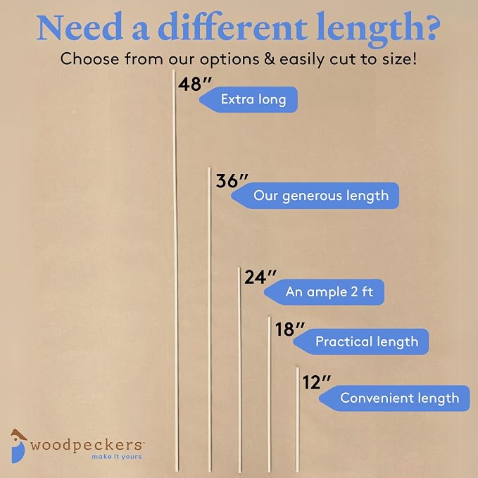 DIY Wooden Square Dowel Rod 1/4-inch x 18 Pack of 25 Hobby Wood Sticks - Image 7