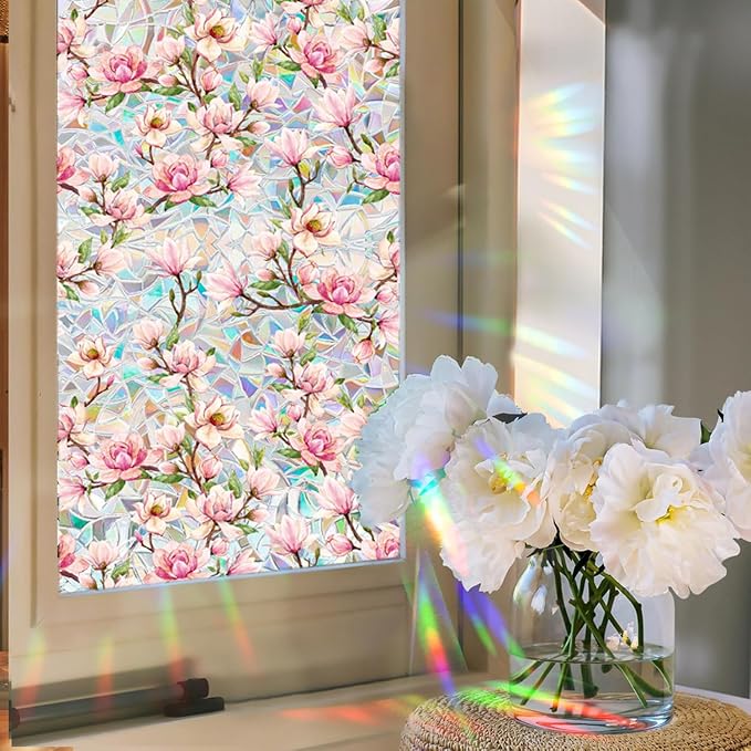 Stained Glass Window Cling, Rainbow Tinted Window Film Sun Blocking, Floral - Image 5