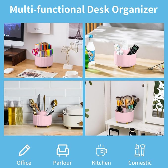 Marbrasse Desk Organizer, 360-Degree Rotating Pen Holder, Desk Organizers and - Image 2