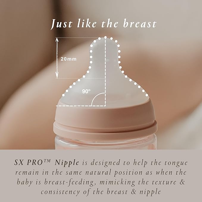 Suavinex Bonhomia Glass Baby Bottle with SX PRO Silicone Nipple, Anti Colic Baby Bottles, Baby Bottles for Breastfed Babies, 3 Pack, Mint/Beige