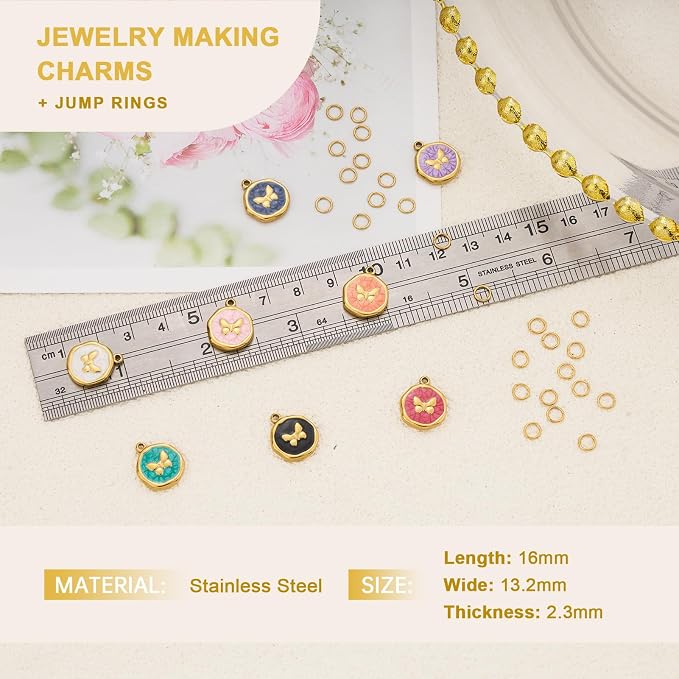 UMAOKANG 8 Pack Gold Plated Stainless Steel Round Charm - Image 3
