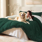 Andency Oversized King Size Comforter Set Dark Green 128x120, 3 Pieces Boho - Image 3