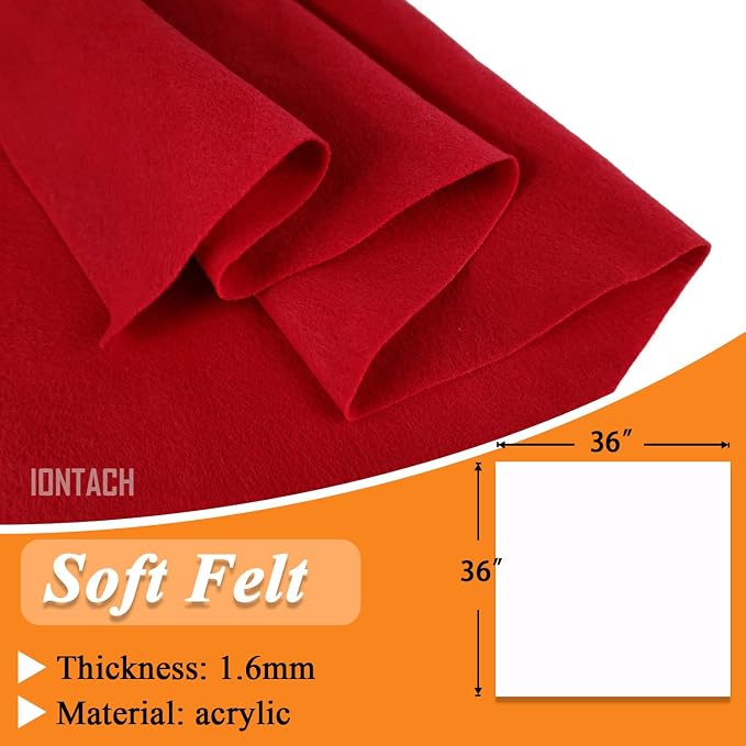 IONTACH 36" X 36" Red Soft Felt Fabric 1.6mm Thick | Felt Sheets - Image 3