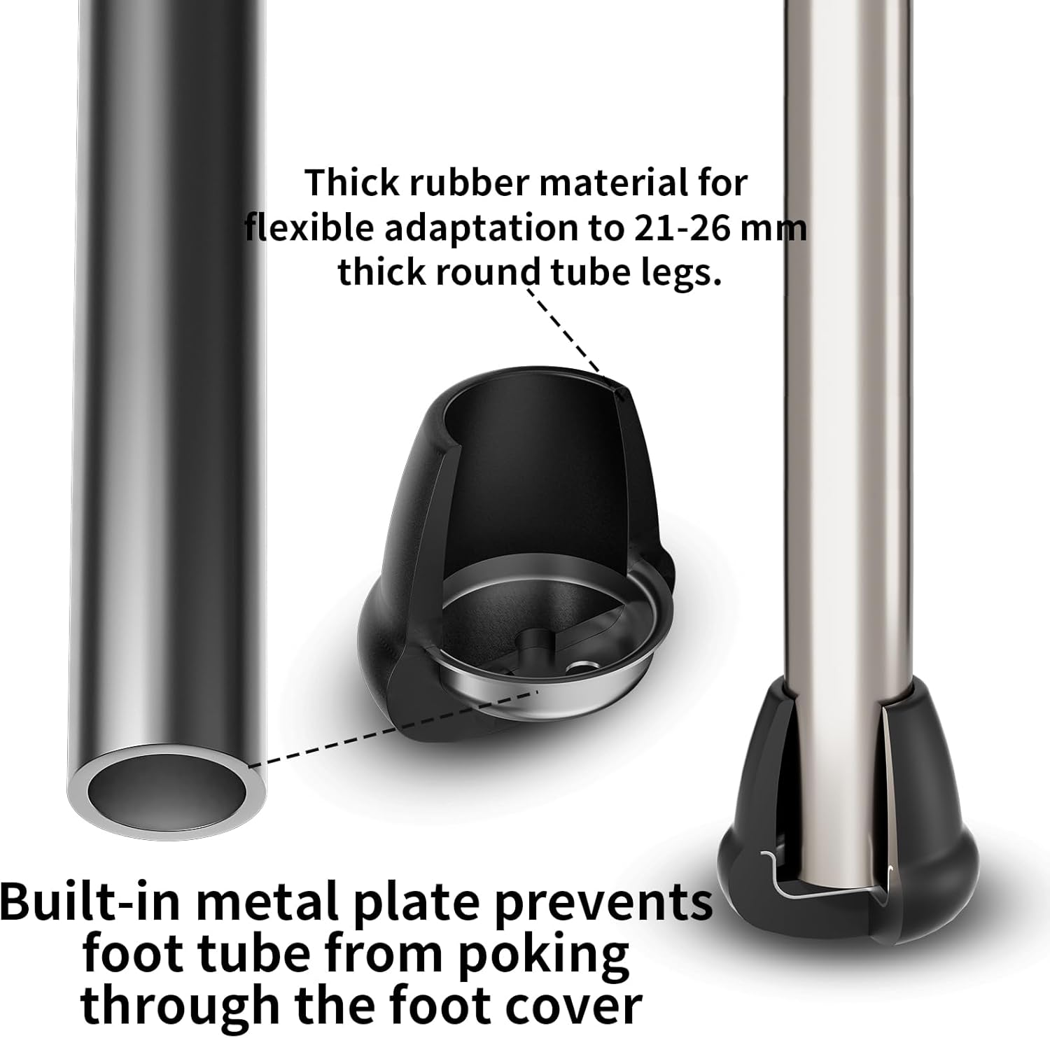 1 Inch Heavy Duty Rubber Chair Leg Caps - 8 PCS Non-Slip Furniture Floor Protectors with Metal Inserts for Wood, Tile, Carpet - Fits Chairs,Stools,Bar Stools