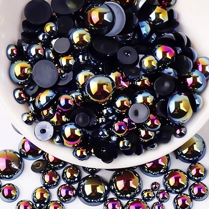 2000PCS AB Color Imitation Half Round Pearls Bead Loose Beads Gems, Mixed Sizes by UYTRDVG