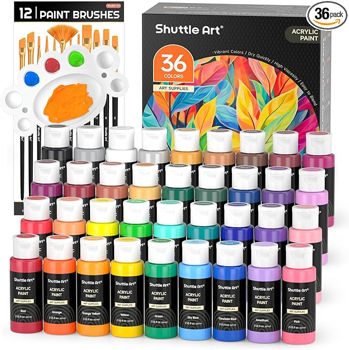 Shuttle Art Acrylic Paint, 36 Colors Acrylic Paint Set by ShuttleArt