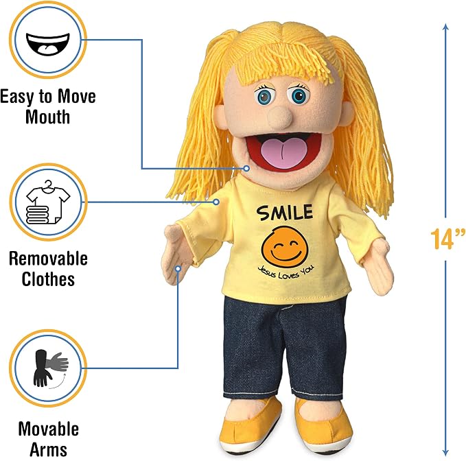 14" Smile Jesus Loves You, Peach Girl, Christian Ministry Hand Puppet - Image 3