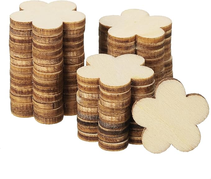 PATIKIL 25mm Wooden Flowers, 50 Pack Unfinished Wood Flowers Blank Wooden by PATIKIL