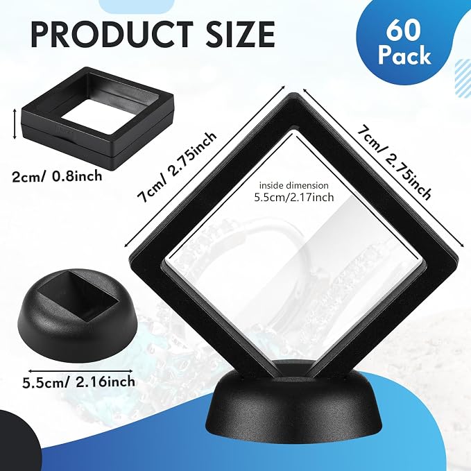 60 Pcs 3D Floating Display Case PE Film Jewelry Storage Box Coins Display Frame - Image 3