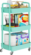 Laiensia 3-Tier Rolling Cart with Wheels,Multifunction Utility Storage carts, Kitchen Storage Organizer,Mobile Shelving Unit for Bathroom,Laundry,with Classified Stickers,Green