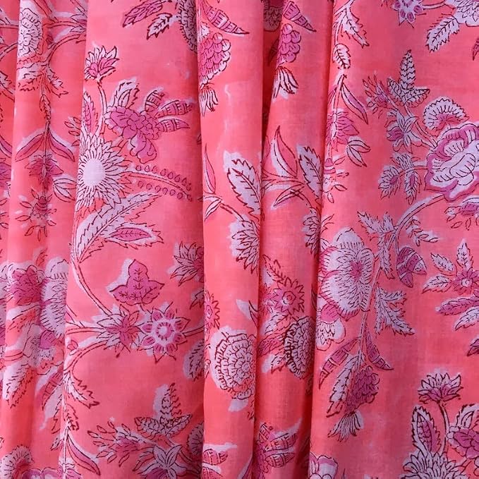 E-Tailor® Indian Ethnic 100% Cotton Voile Running Hand Block Print Natural - Image 3