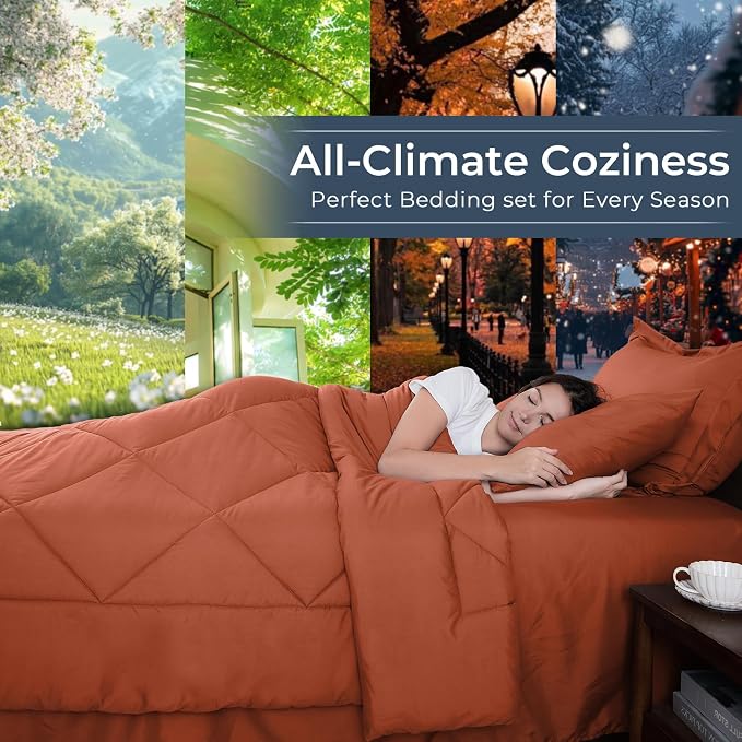 HEVUMYI Burnt Orange King Comforter Set - Image 3