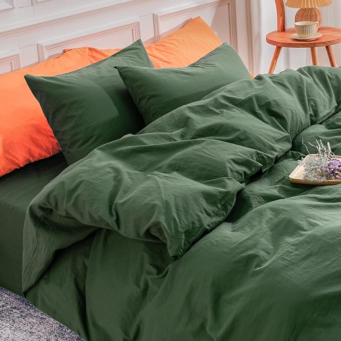 NEXHOME PRO Duvet Cover Set Queen Size Linen Feel Textured Organic Natural 100% by NEXHOMEPRO