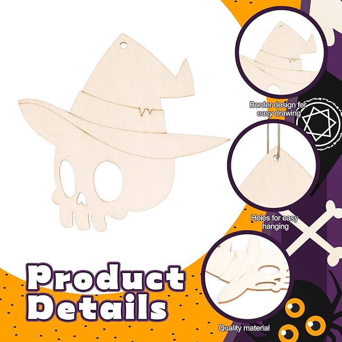 24 PCS Unfinished Wooden Halloween Crafts, Pumpkin Ghost Shaped Hanging - Image 4