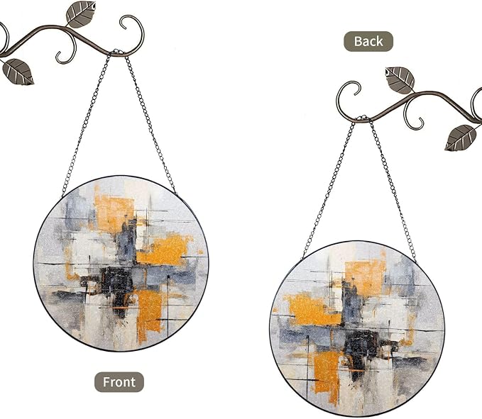 Grey and Yellow Abstract Art Painting Printed 12in（30cm） Glass Sunspot - Image 2