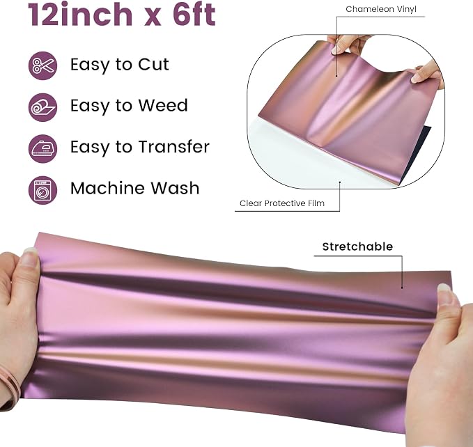 Chameleon HTV Heat Transfer Vinyl, Iron On Vinyl Purple to Brown 12" x6ft | - Image 3