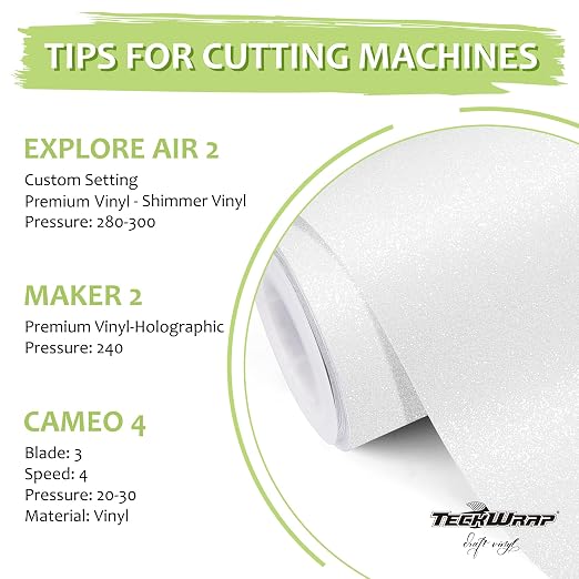 TECKWRAP White Permanent Glitter Vinyl – White Glitter Adhesive Vinyl Roll 1ft - Image 2
