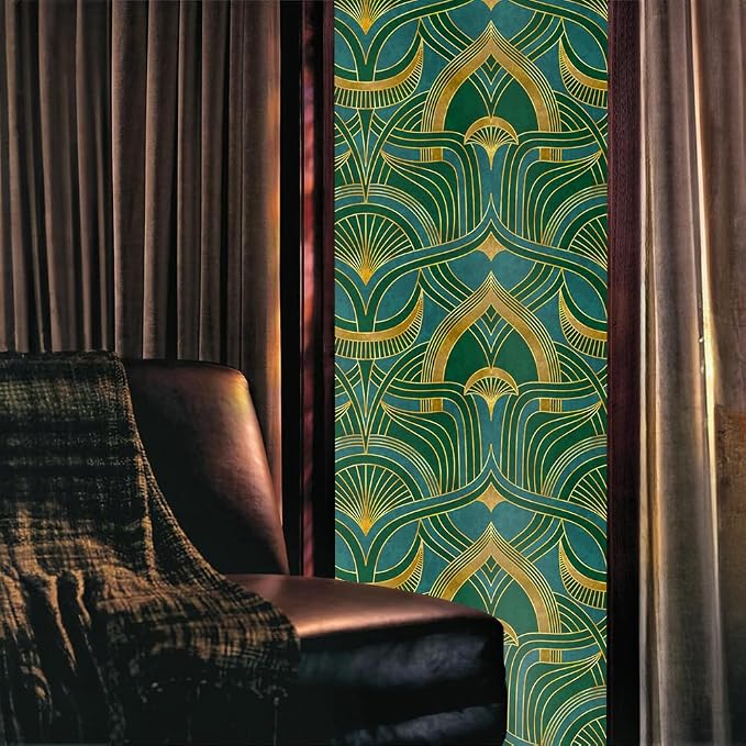 16“x118 Abstract Boho Peacock Green Vintage Double Side Window Films Art - Image 2