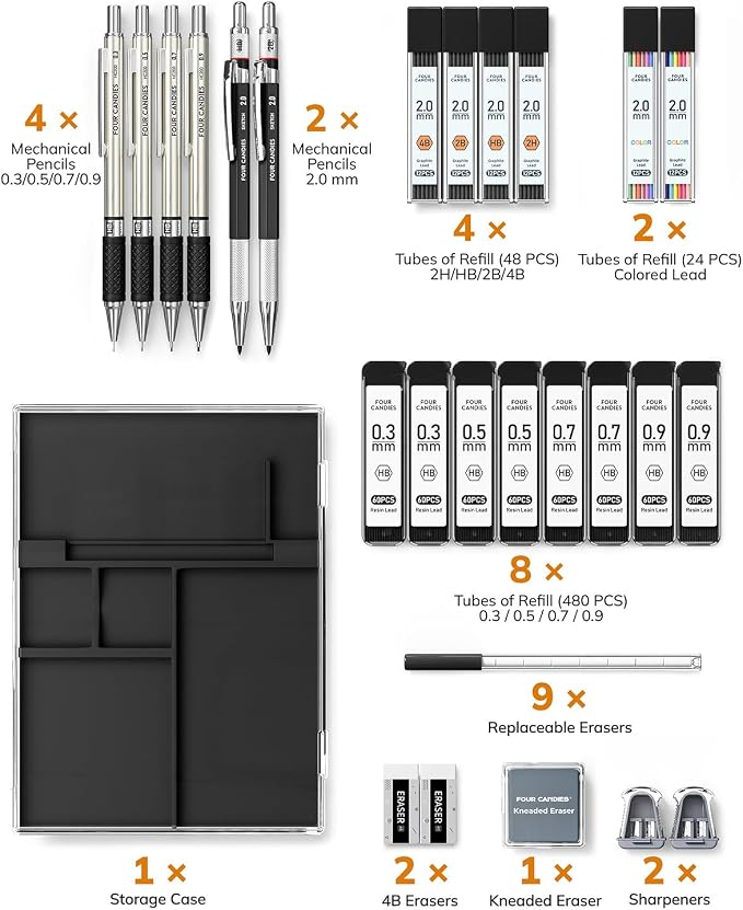 Four Candies 27PCS Metal Mechanical Pencil Set, Art Supplies - Image 4