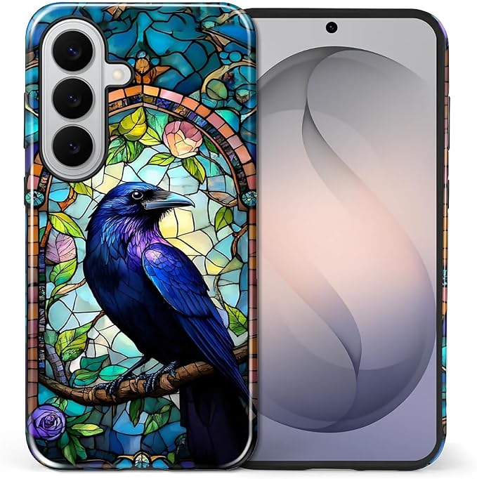 for Samsung Galaxy S26+ Case, Crow Faux Stained Glass Pattern Glossy 2 in 1 - Image 2